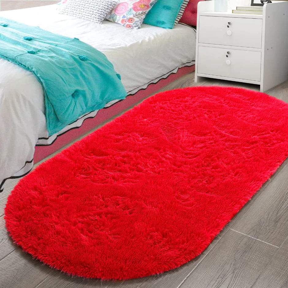 LOCHAS Fluffy Oval Rug 2.6 × 5.3 ft, Red
