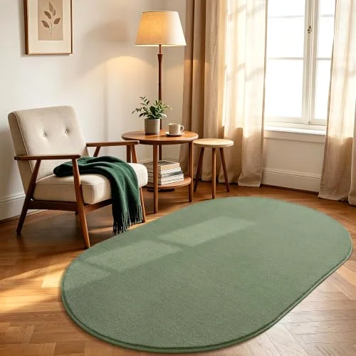 LOCHAS Fluffy Oval Rug 3 × 5 ft, Sage Green