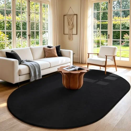 LOCHAS Fluffy Oval Rug 5 × 8 ft, Black