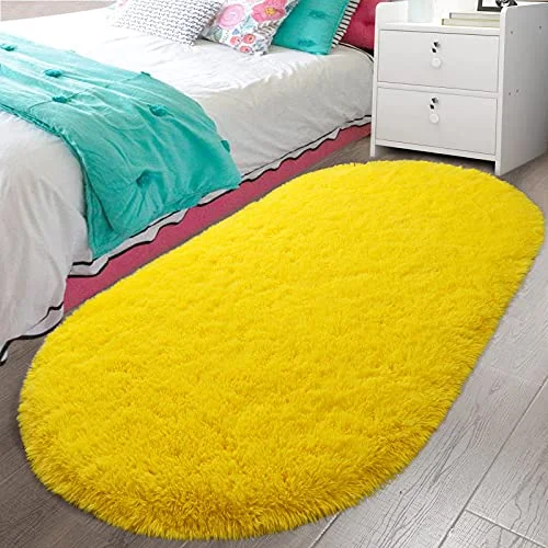 LOCHAS Fluffy Shag Area Rug 2.6 × 5.3 ft, Yellow