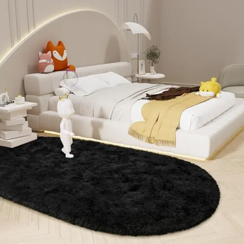 LOCHAS Fluffy Shag Area Rug 3.3 × 6.2 ft, Black