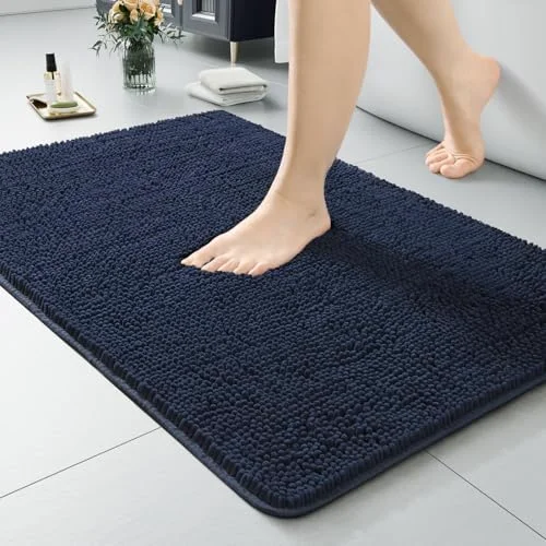 LOCHAS Luxury Chenille Bath Mat 24 × 36 in, Navy