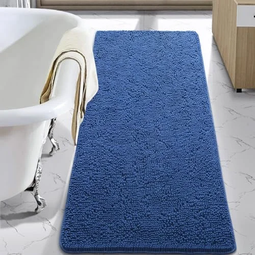 LOCHAS Luxury Chenille Bath Mat 24 × 60 in, Blue
