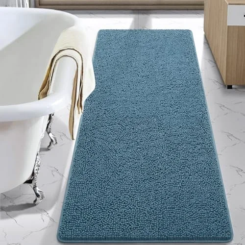 LOCHAS Luxury Chenille Bath Mat 24 × 60 in, Denim Blue