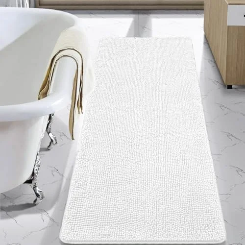 LOCHAS Luxury Chenille Bath Mat 24 × 70 in, White
