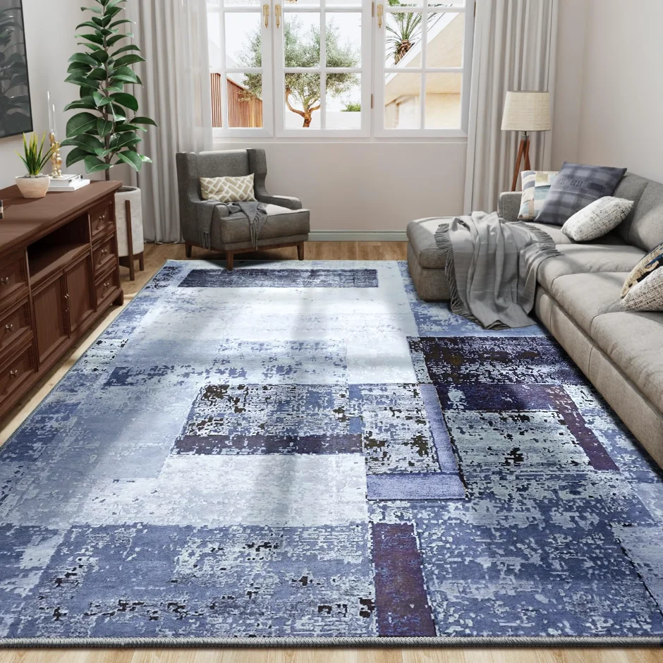 LOCHAS Washable Living Room Rug 8 × 10 ft, Blue