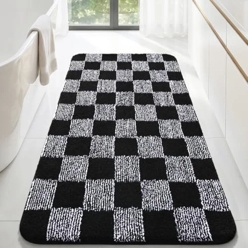 LOCHAS Checkered Bath Mat 60 × 30 in, Black