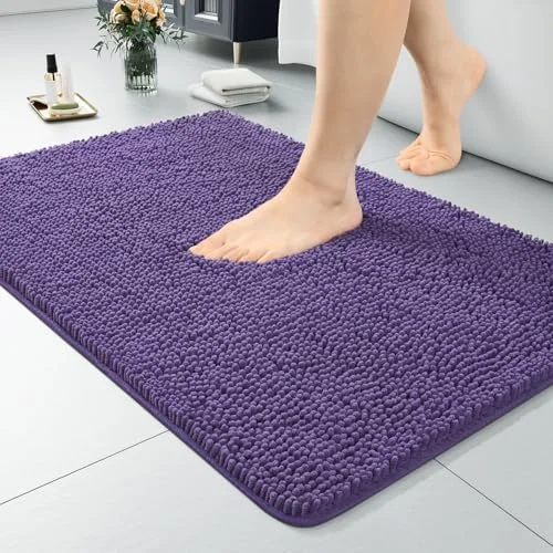 LOCHAS Luxury Chenille Bath Mat 24 × 36 in, Dark Purple