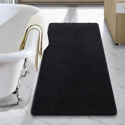 LOCHAS Luxury Chenille Bath Mat 24 × 44 in, Black