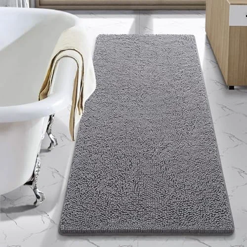 LOCHAS Luxury Chenille Bath Mat 24 × 54 in, Gray