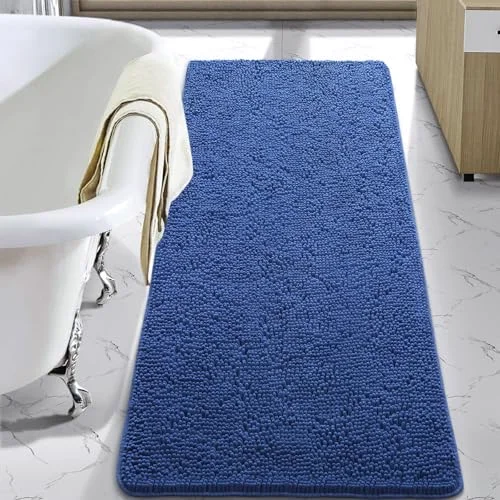 LOCHAS Luxury Chenille Bath Mat 24 × 70 in, Blue