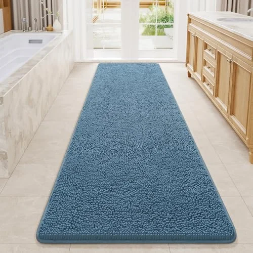 LOCHAS Luxury Chenille Bath Mat 24 × 80 in, Denim Blue