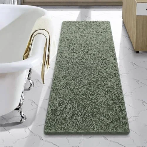 LOCHAS Luxury Chenille Bath Mat 48 × 17 in, Sage Green