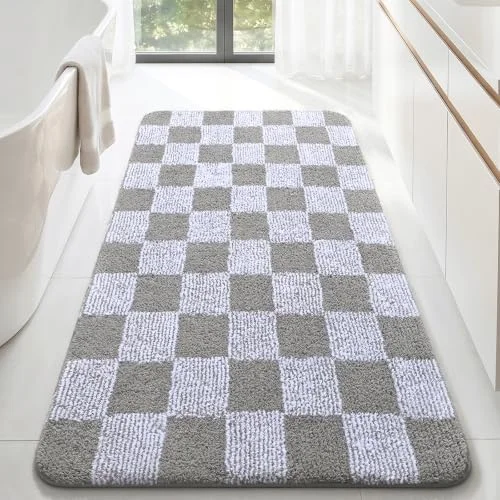 LOCHAS Checkered Bath Mat 60 × 30 in, Grey