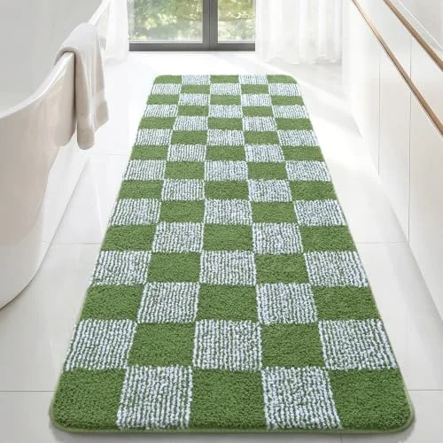 LOCHAS Checkered Bath Mat 72 × 24 in, Green