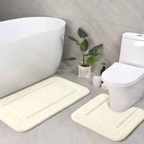 LOCHAS Chenille Bath Rug Set (2 pc) 20 × 20 + 34 × 21 in, Cream White