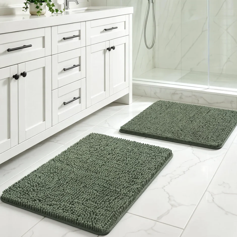 LOCHAS Chenille Bath Rug Set (2 pc) 24 × 17 in, Sage Green