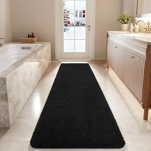 LOCHAS Chenille Bath Runner 24 × 84 in, Black