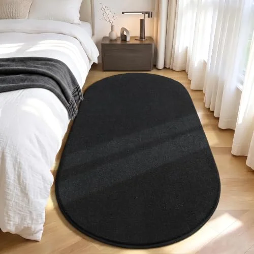 LOCHAS Fluffy Oval Rug 2.6 × 5.3 ft, Black