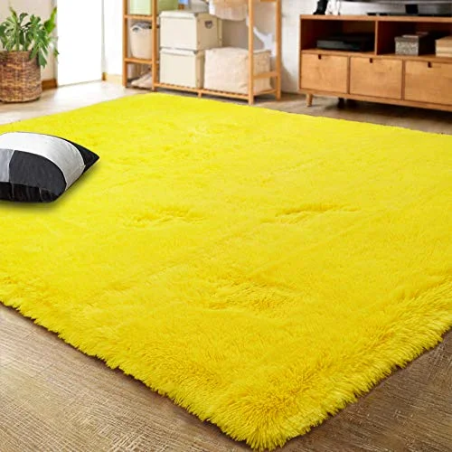 LOCHAS Fluffy Shag Area Rug 6 × 9 ft, Yellow