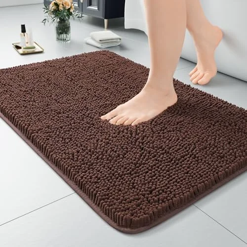 LOCHAS Luxury Chenille Bath Mat 24 × 36 in, Brown