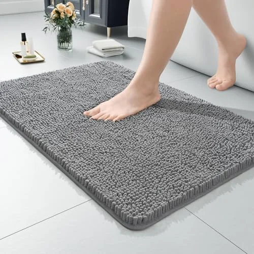 LOCHAS Luxury Chenille Bath Mat 24 × 36 in, Light Gray
