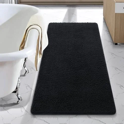 LOCHAS Luxury Chenille Bath Mat 24 × 40 in, Black