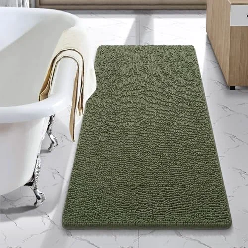 LOCHAS Luxury Chenille Bath Mat 24 × 44 in, Olive Green