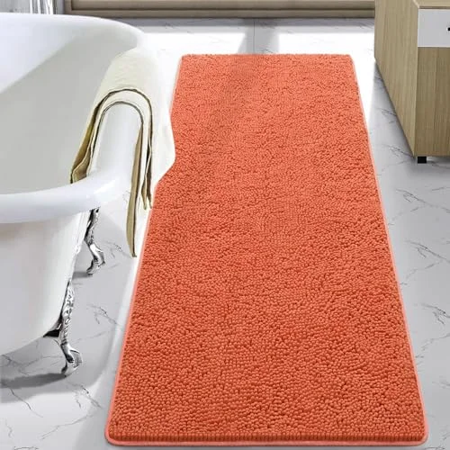 LOCHAS Luxury Chenille Bath Mat 24 × 60 in, Peach