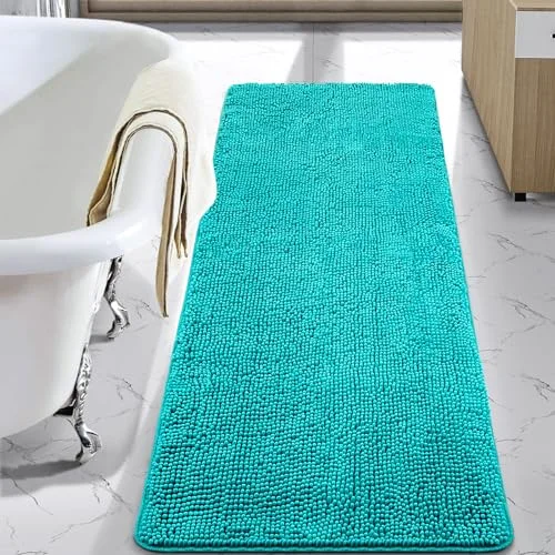 LOCHAS Luxury Chenille Bath Mat 24 × 70 in, Teal Blue