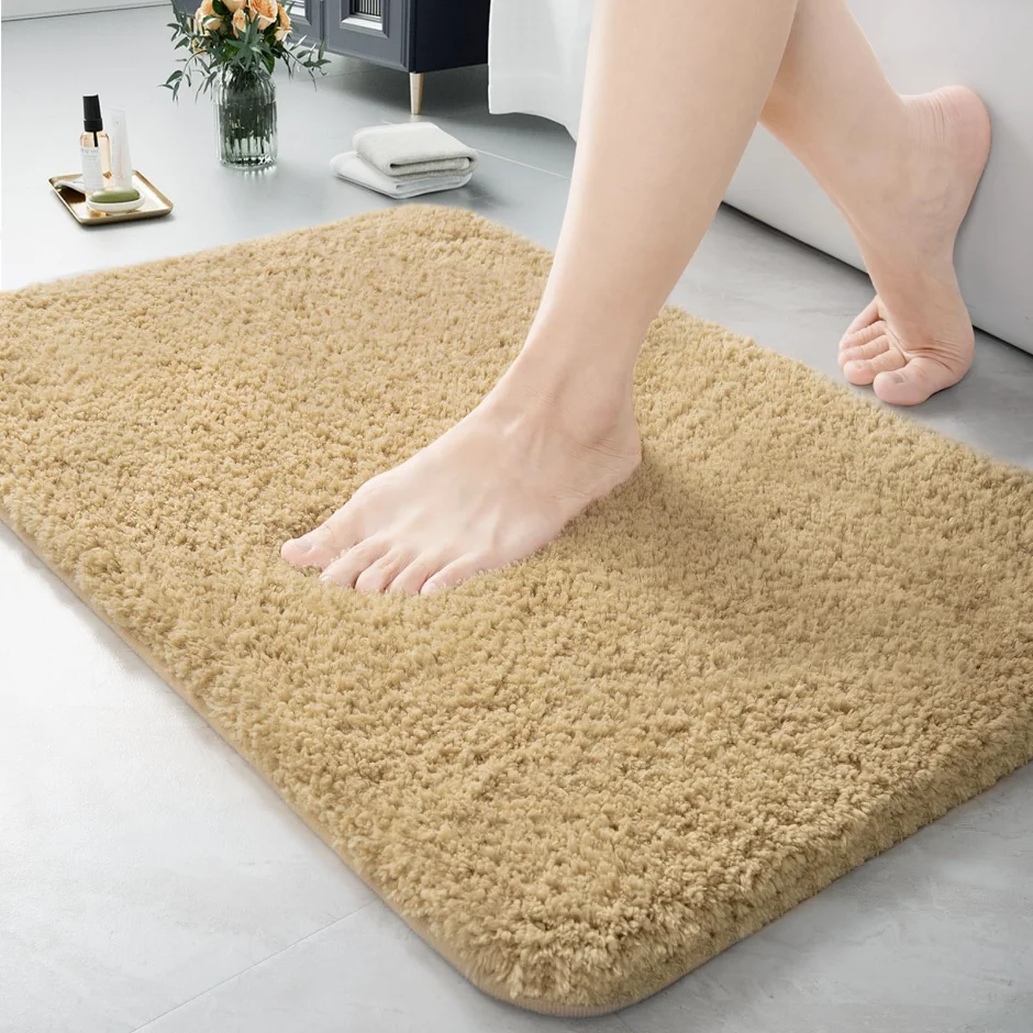 LOCHAS Microfiber Bath Mat 24 × 17 in, Beige