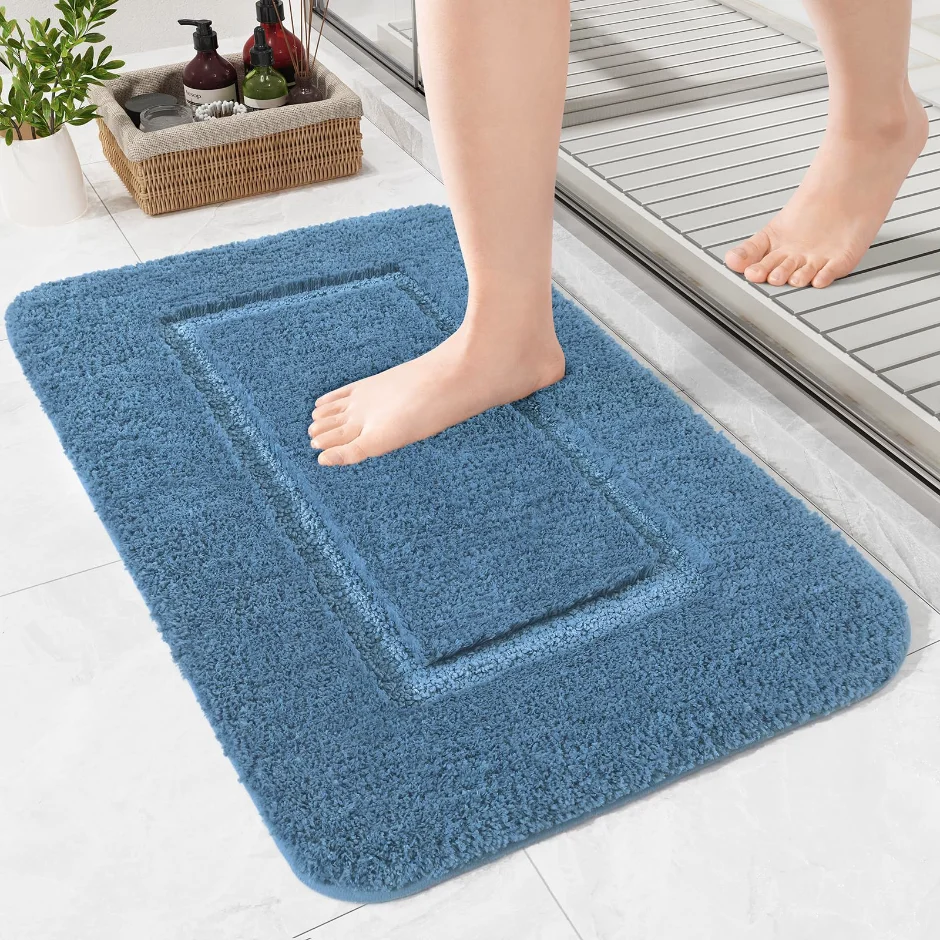 LOCHAS Chenille Bath Mat 24 × 17 in, Blue
