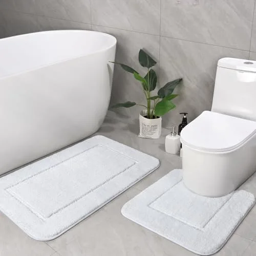 LOCHAS Chenille Bath Rug Set (2 pc) 20 × 20 + 34 × 21 in, White