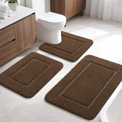 LOCHAS Chenille Bath Rug Set (3 pc), Light Brown