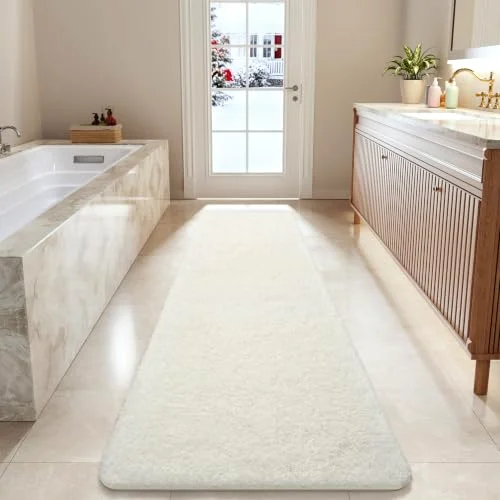 LOCHAS Chenille Bath Runner 24 × 84 in, Cream White