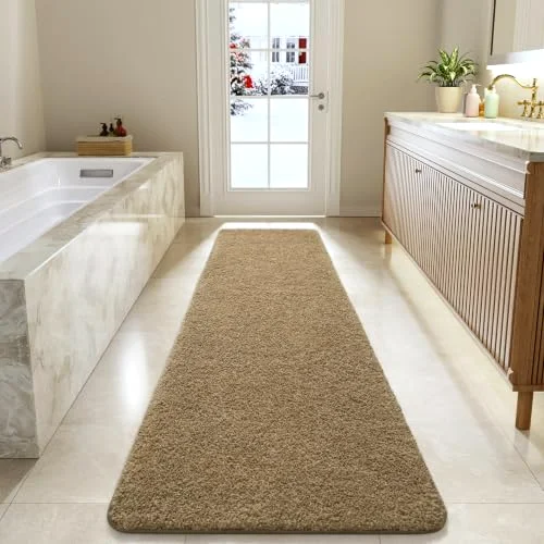 LOCHAS Chenille Bath Runner 24 × 84 in, Light Brown