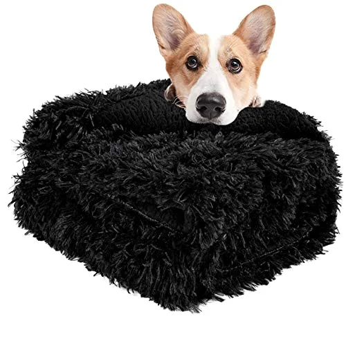 LOCHAS Faux Fur Pet Blanket 30 × 40 in, Black