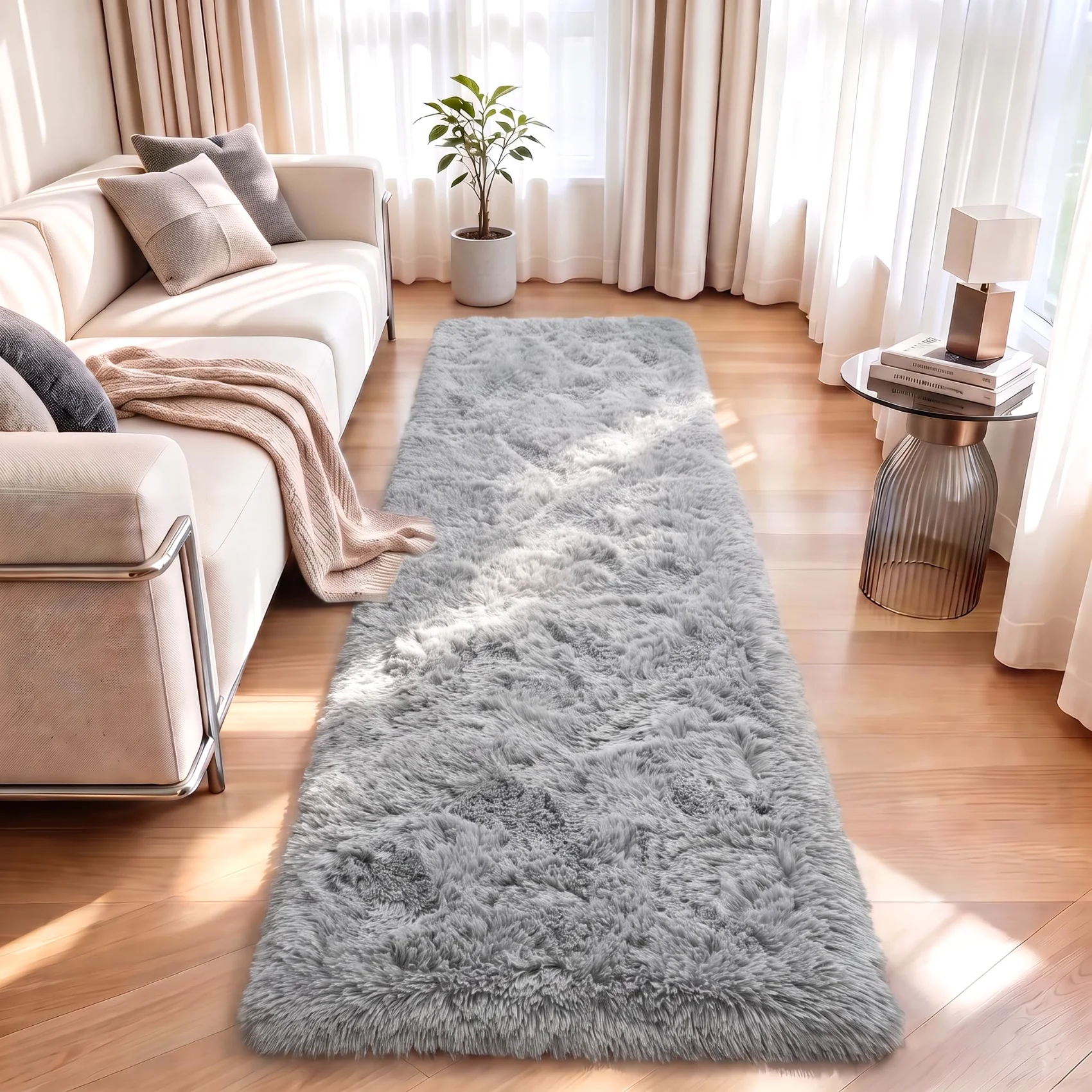 LOCHAS Fluffy Hallway Runner 2 × 8 ft, Gray