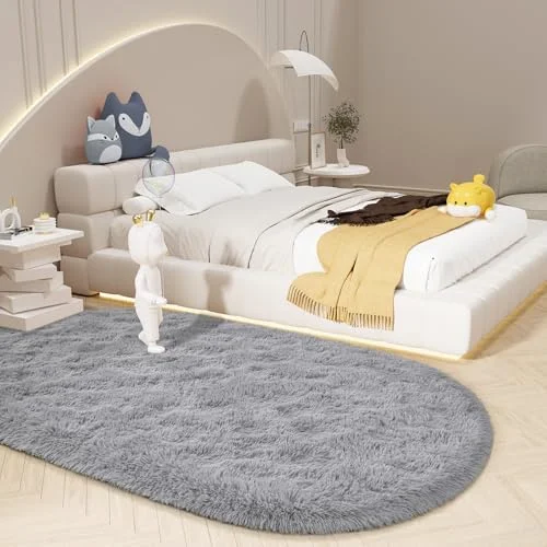 LOCHAS Fluffy Shag Area Rug 3.3 × 6.2 ft, Grey