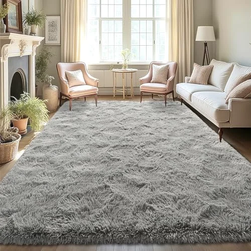 LOCHAS Fluffy Shag Area Rug 5 × 8 ft, Gray