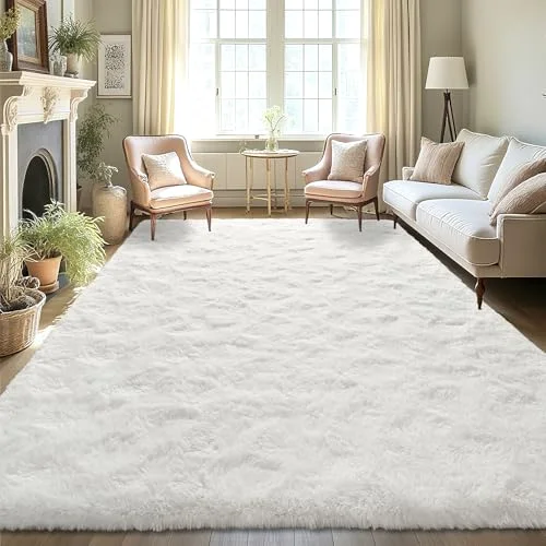 LOCHAS Fluffy Shag Area Rug 6 × 9 ft, Cream