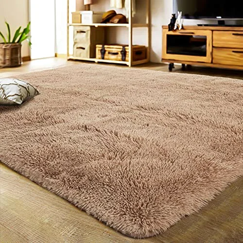 LOCHAS Fluffy Shag Area Rug 6 × 9 ft, Light Tan