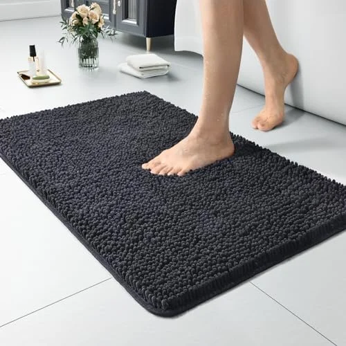 LOCHAS Luxury Chenille Bath Mat 20 × 32 in, Dark Grey
