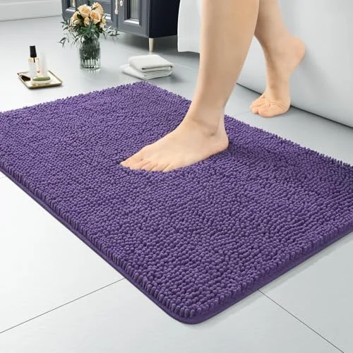 LOCHAS Luxury Chenille Bath Mat 24 × 17 in, Dark Purple