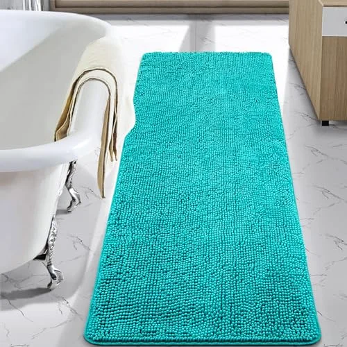 LOCHAS Luxury Chenille Bath Mat 24 × 48 in, Teal Blue