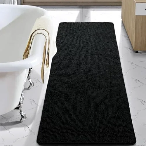 LOCHAS Luxury Chenille Bath Mat 24 × 70 in, Black