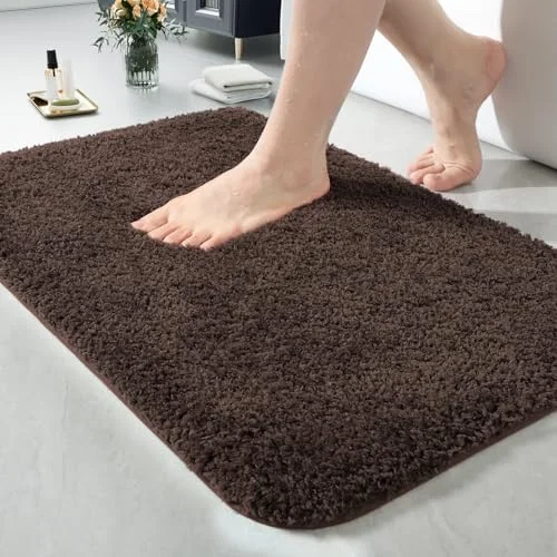 LOCHAS Microfiber Bath Mat 24 × 17 in, Brown