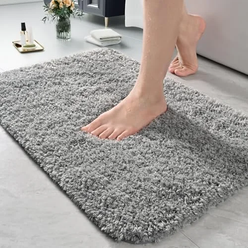 LOCHAS Microfiber Bath Mat 24 × 17 in, Grey
