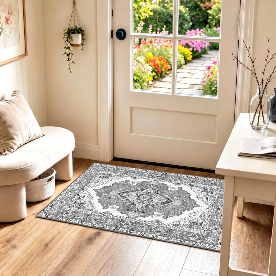 LOCHAS Washable Entryway Rug 2 × 3 ft, Grey