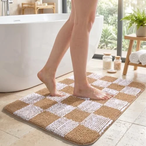LOCHAS Checkered Bath Mat 36 × 24 in, Brown